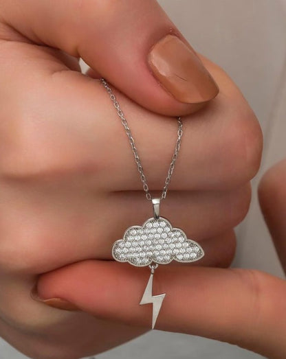 Lightning Cloud Shape 2.88Ct White Round Cut Cluster Pendant | Nature lover Gift Pendant | Stunning Pendant For Her | Fashion Jewelry