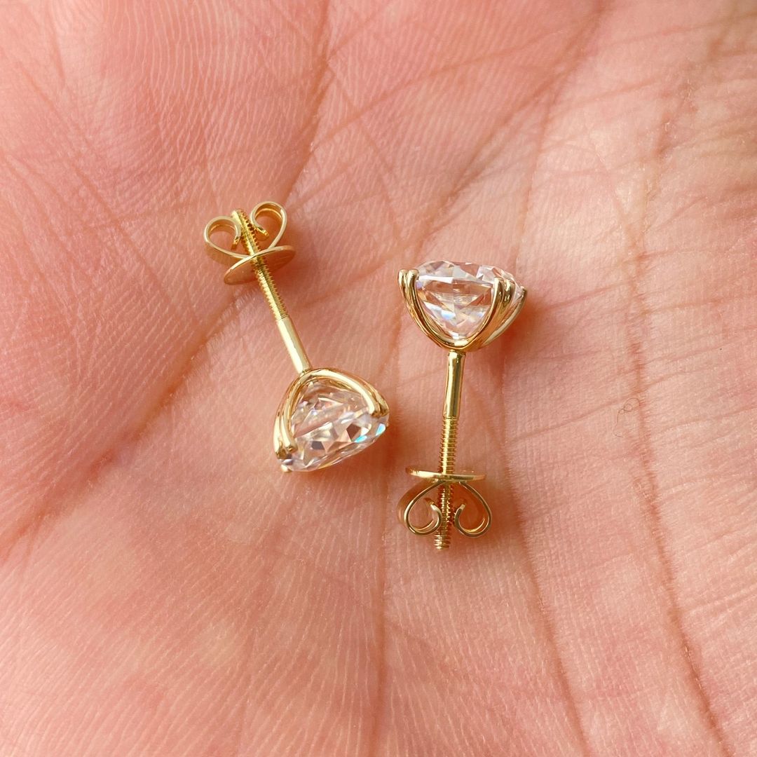 White Cushion Cut Cubic Zirconia Solitaire Stud Earring | Screw Back Earring For Her | Proposal Gift Earring For Girlfriend
