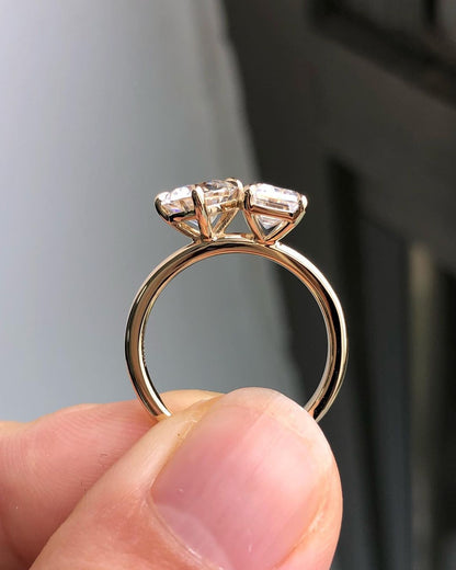 2.88Ct White Round And Emerald Cut Two Stone Ring | Toi Et Moi Ring | Proposal Ring For Girlfriend
