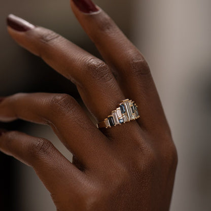 1.4Ct White And Blue Baguette Cut Bar Ring | Wedding Ring For Bridal | Designer Ring | Gift For Wife