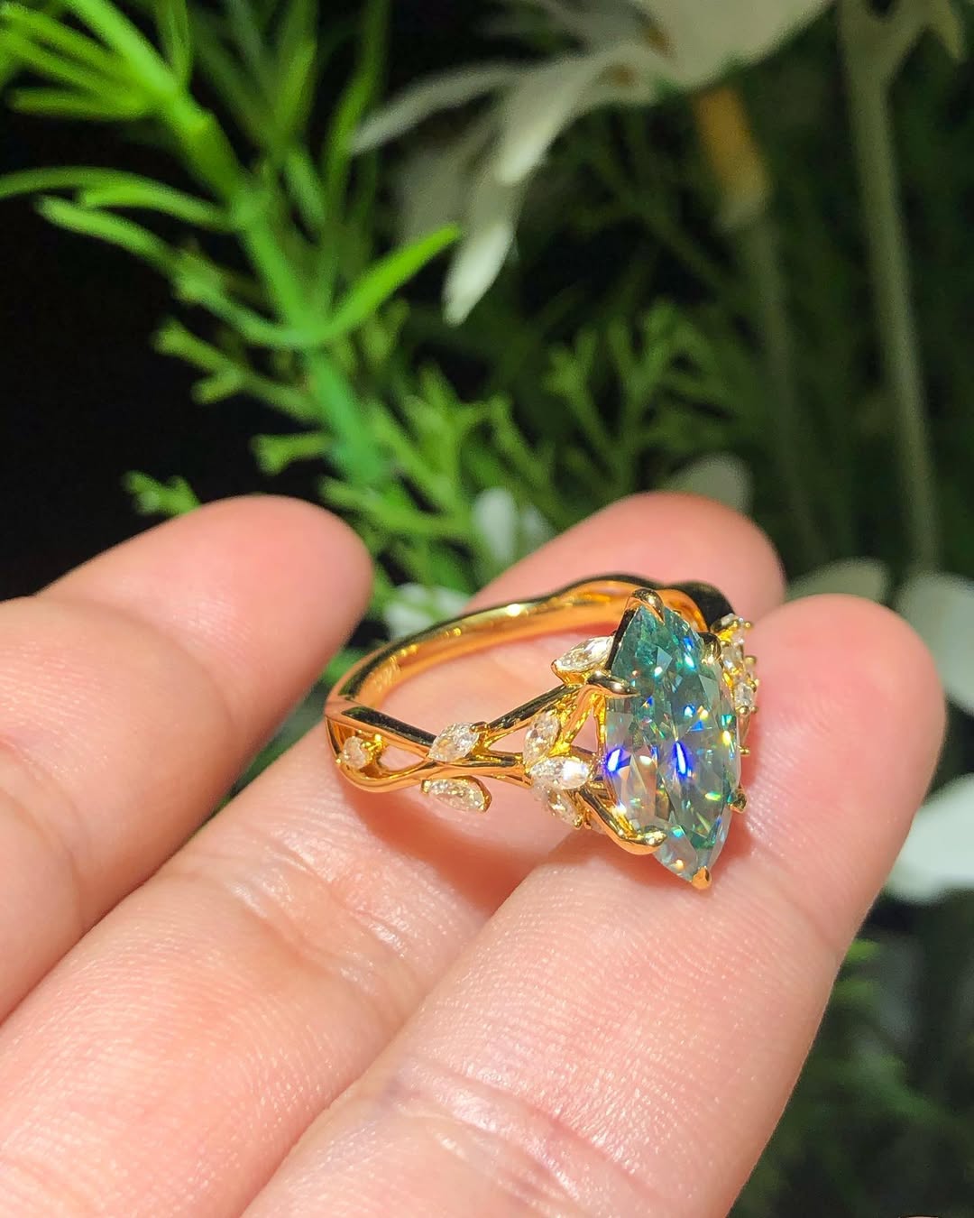 3.10Ct Green Blue Marquise Cut Moissanite Solitaire Ring | Wedding Ring For Bridal | Bitrhstone Ring For Her | Elegant Gift