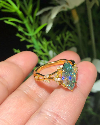3.10Ct Green Blue Marquise Cut Moissanite Solitaire Ring | Wedding Ring For Bridal | Bitrhstone Ring For Her | Elegant Gift