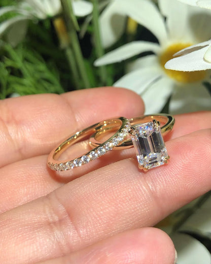 2.85Ct White Emerald Cut Solitaire Ring Set | Classic Jewelry For Special Occasion | Stylish Ring Set For Wife