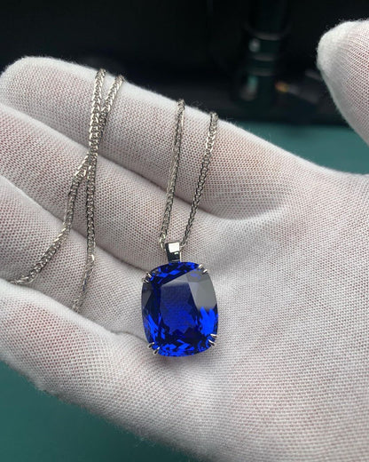 3.30Ct Blue Cushion Cut Solitaire Pendant | Simple But Delicate Pendant For Her | Everyday Wear Pendant | Birthstone Pendant For Women