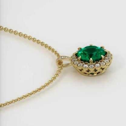 Vintage 2.77Ct Green Round Cut Halo Pendant | Wedding Gift Pendant For Women | Bridal Jewelry | Designer Jewelry Piece