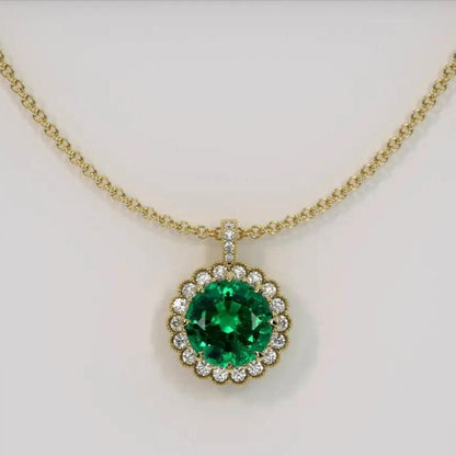 Vintage 2.77Ct Green Round Cut Halo Pendant | Wedding Gift Pendant For Women | Bridal Jewelry | Designer Jewelry Piece