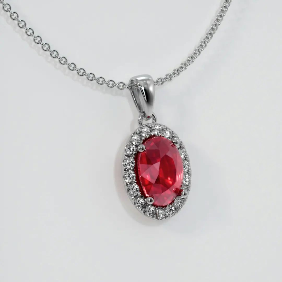 2.88Ct Red Oval Cut Halo Pendant | Daily Wear Pendant | Glamorous Pendant | Forever One Pendant For Her | Women Jewelry