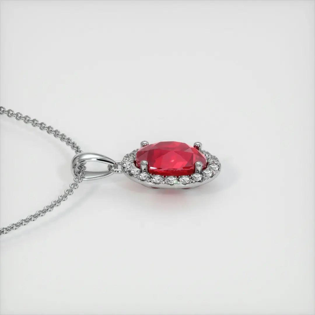 2.88Ct Red Oval Cut Halo Pendant | Daily Wear Pendant | Glamorous Pendant | Forever One Pendant For Her | Women Jewelry