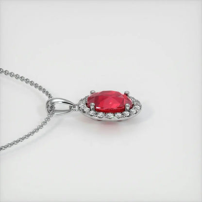 2.88Ct Red Oval Cut Halo Pendant | Daily Wear Pendant | Glamorous Pendant | Forever One Pendant For Her | Women Jewelry