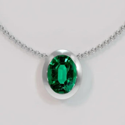 2.88Ct Green Oval Cut Bezel Pendant | Daily Wear Pendant | Birthstone Pendant For Women | Timeless Design