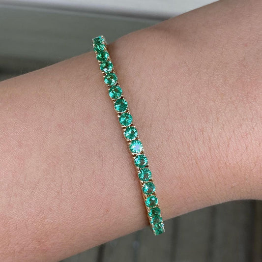 Green Round Brilliant Cut Signity Diamond Tennis Bracelet For Women | Prong Set Cubic Zirconia Diamond Tennis Bracelet | First Communication Gift Bracelet