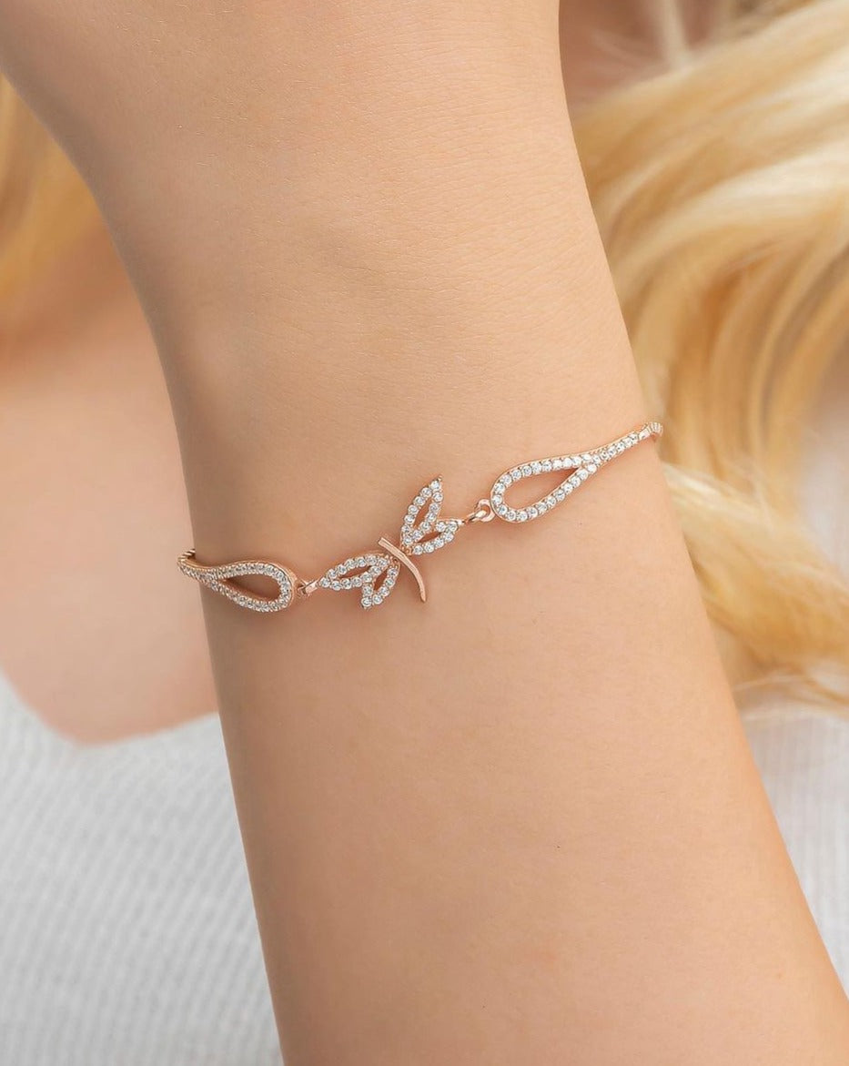 Dragonfly Shape White Round Brilliant Cut Signity Diamond Pave Bracelet | Adjustable Bracelet For Her | Wedding Gift For Bridal