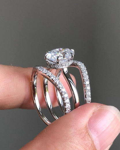 2.80Ct White Oval Cut Solitaire Ring Set | Party Wear Ring Set | Triple Band Ring Set