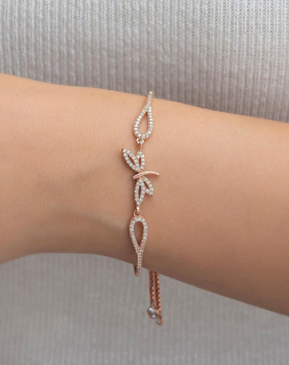 Dragonfly Shape White Round Brilliant Cut Signity Diamond Pave Bracelet | Adjustable Bracelet For Her | Wedding Gift For Bridal