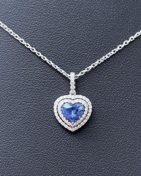 2.80Ct Blue Heart Cut Double Halo Pendant | Engagement Gift Pendant For Her | Anniversary Gift Pendant For Wife | Lovable Jewelry Piece