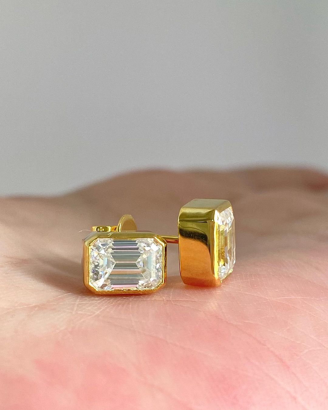 White Emerald Cut Cubic Zirconia Bezel Set Stud Earring | Promise Gift Earring For Love | Everyday Wear Earring For Women