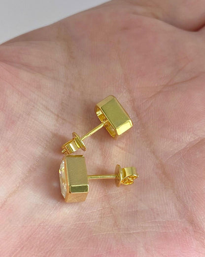 White Emerald Cut Cubic Zirconia Bezel Set Stud Earring | Promise Gift Earring For Love | Everyday Wear Earring For Women