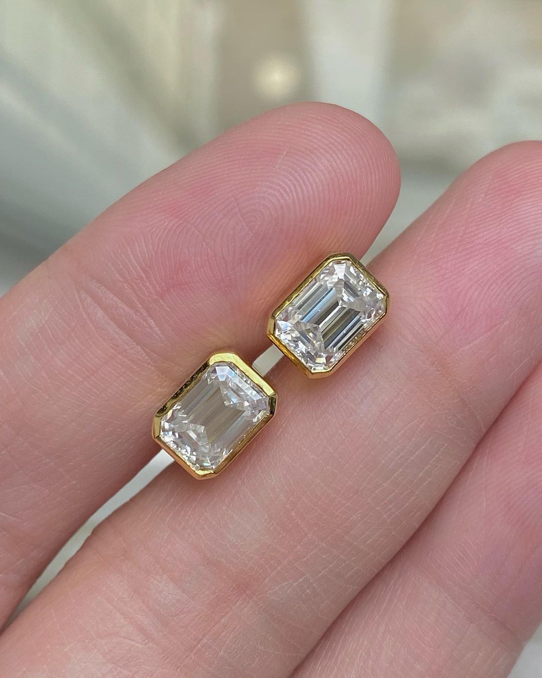 White Emerald Cut Cubic Zirconia Bezel Set Stud Earring | Promise Gift Earring For Love | Everyday Wear Earring For Women