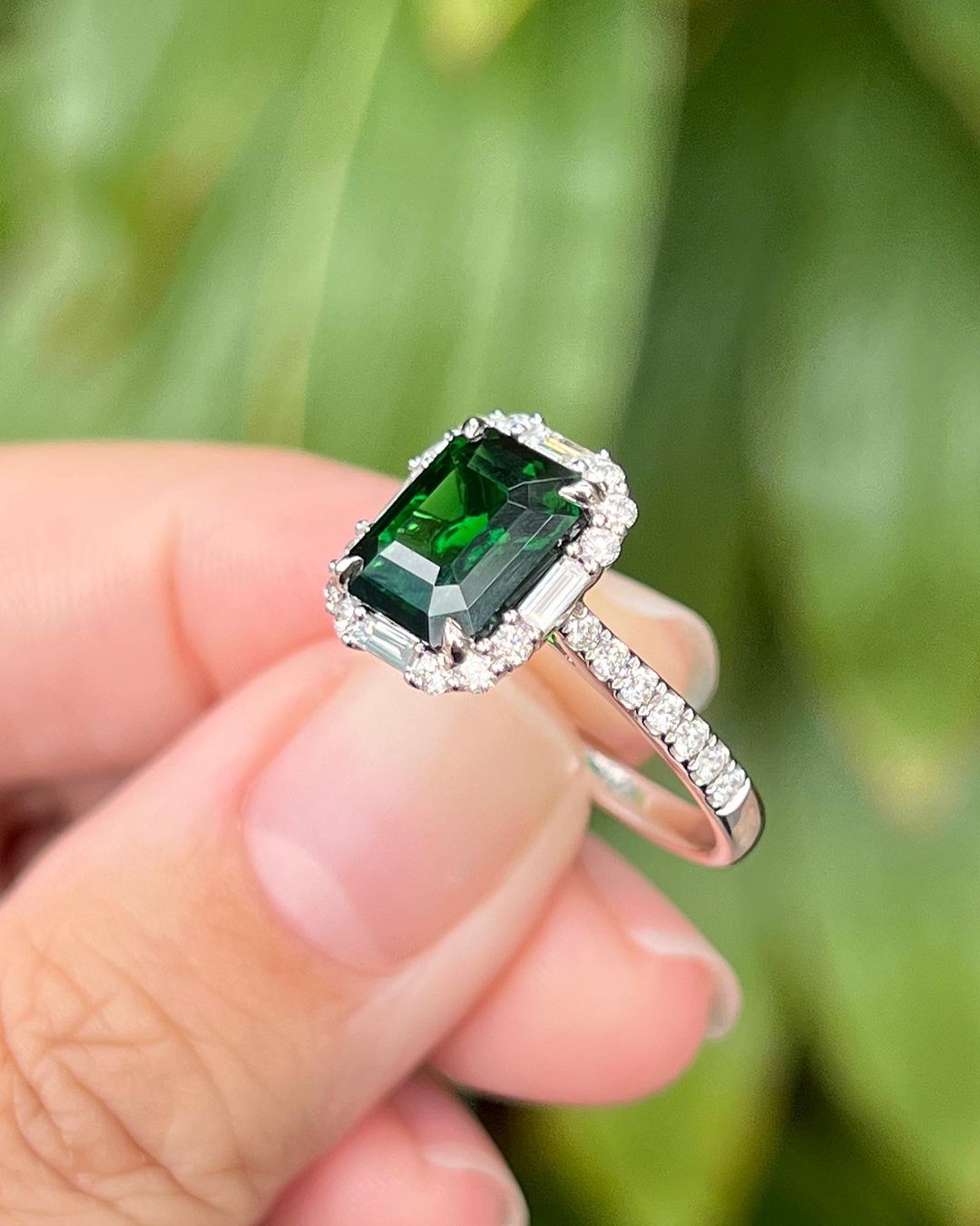 3.2Ct Green Emerald Cut Halo Ring | Party Wear Ring For Women | Statement Ring | Luxury Jewelry For Her