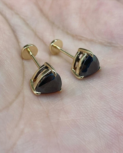 Black Trillion Cut Cubic Zirconia Solitaire Stud Earring For Her | Anniversary Gift Earring For Wife | Basket Set And Push Back Earring