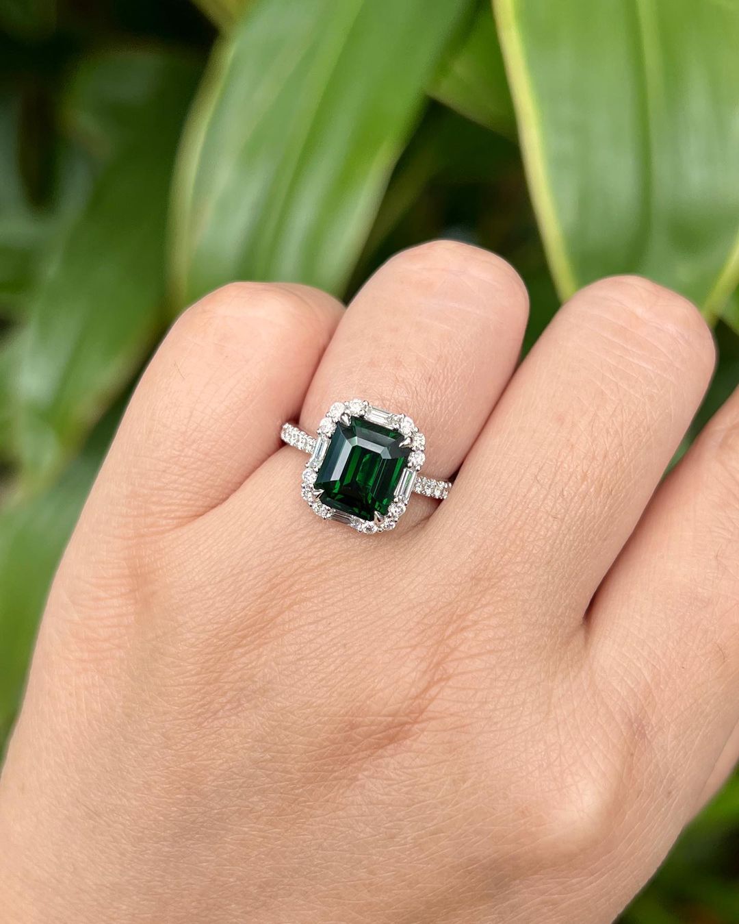 3.2Ct Green Emerald Cut Halo Ring | Party Wear Ring For Women | Statement Ring | Luxury Jewelry For Her