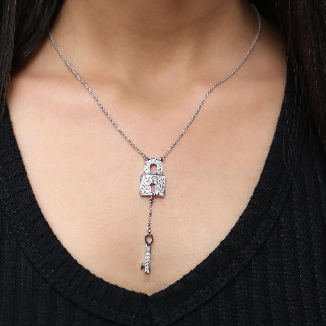 Lock And Key Shape 3.50Ct White Round Cut Cluster Pendant | Designer Pendant | Timeless Design | Stunning Pendant | Jewelry Collection