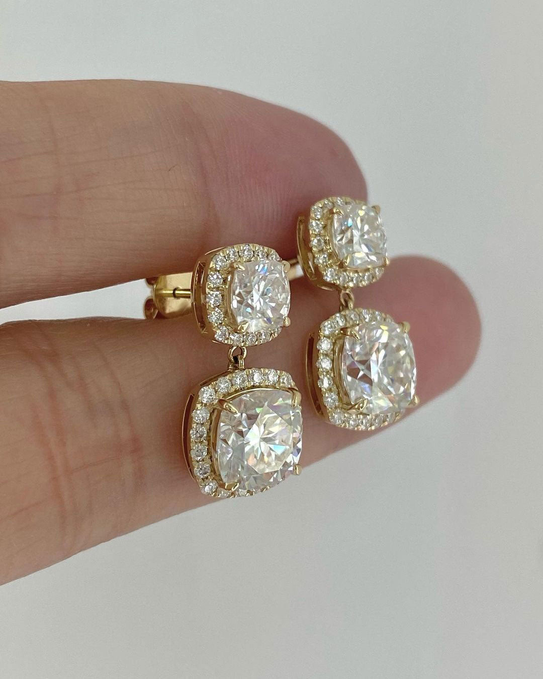White Cushion Cut Cubic Zirconia Halo Drop Earring | Special Occasion Gift Earring For Her | Bridal Wedding Earring