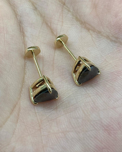 Black Trillion Cut Cubic Zirconia Solitaire Stud Earring For Her | Anniversary Gift Earring For Wife | Basket Set And Push Back Earring