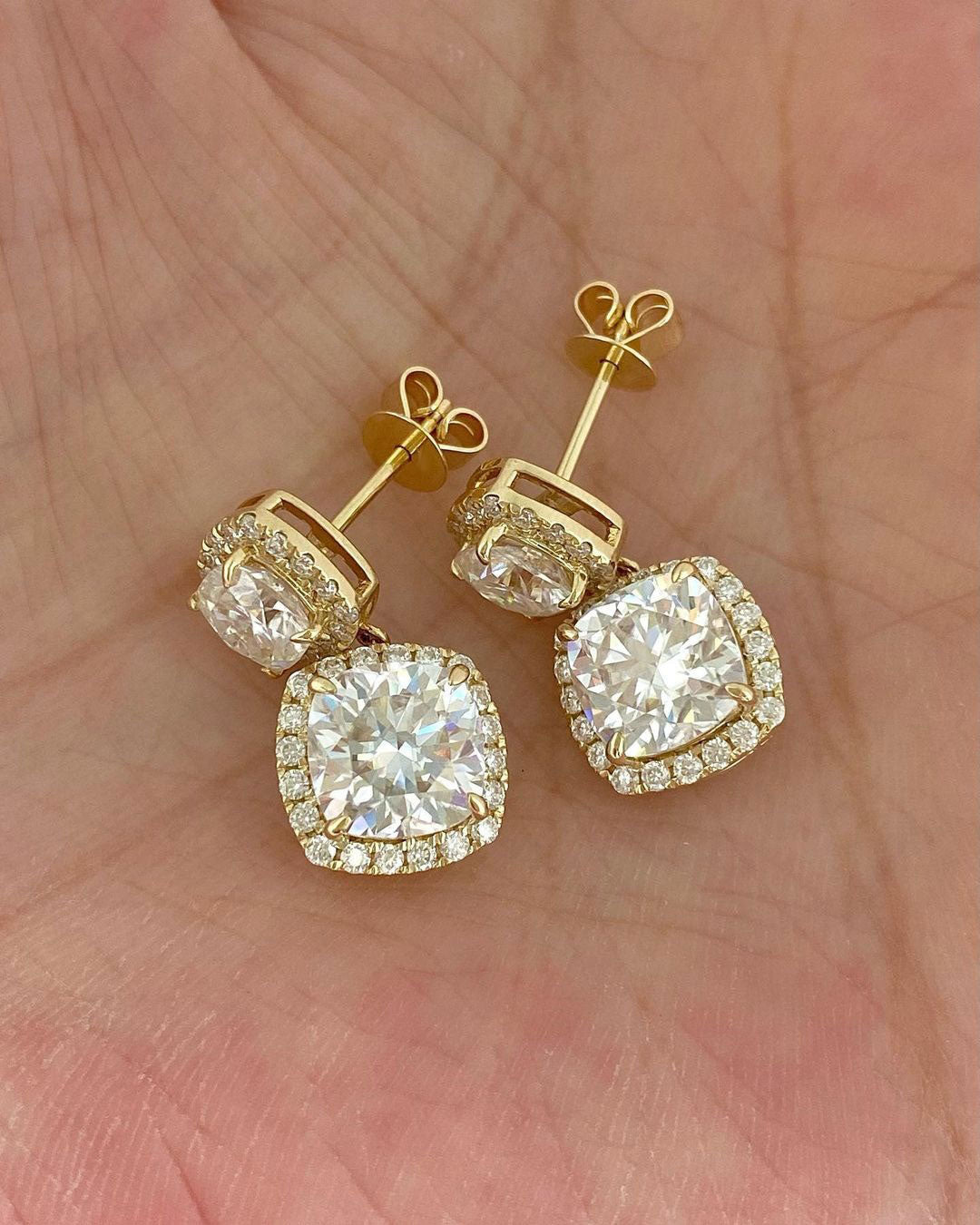 White Cushion Cut Cubic Zirconia Halo Drop Earring | Special Occasion Gift Earring For Her | Bridal Wedding Earring