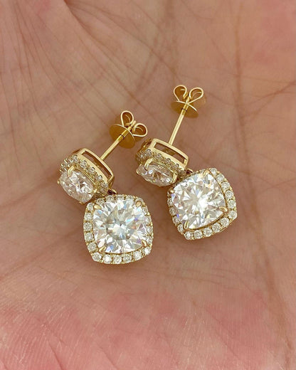 White Cushion Cut Cubic Zirconia Halo Drop Earring | Special Occasion Gift Earring For Her | Bridal Wedding Earring
