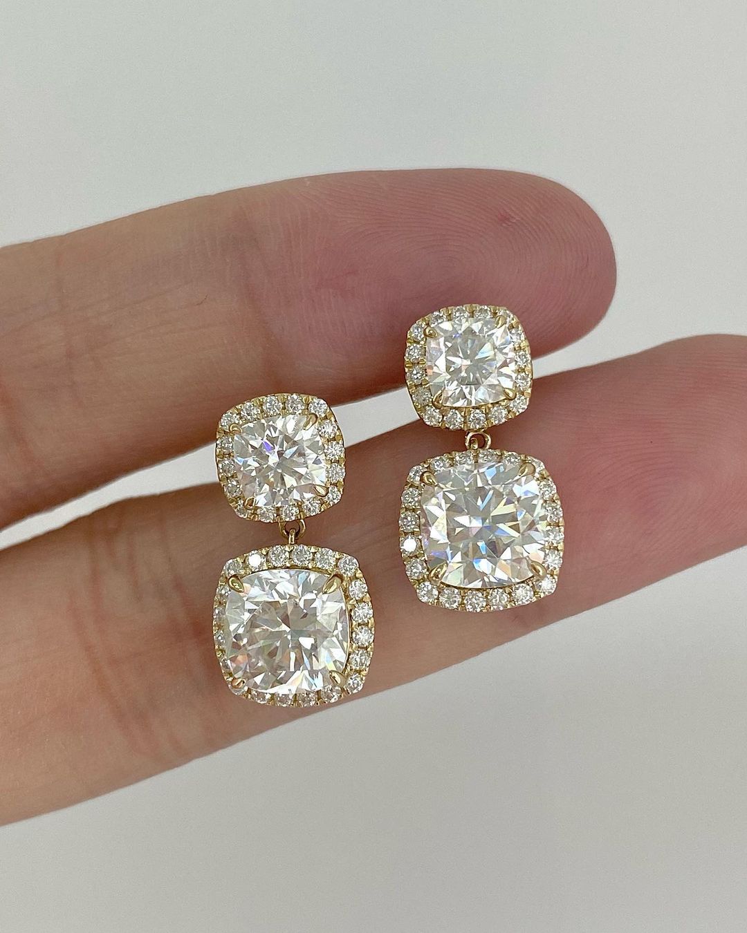 White Cushion Cut Cubic Zirconia Halo Drop Earring | Special Occasion Gift Earring For Her | Bridal Wedding Earring