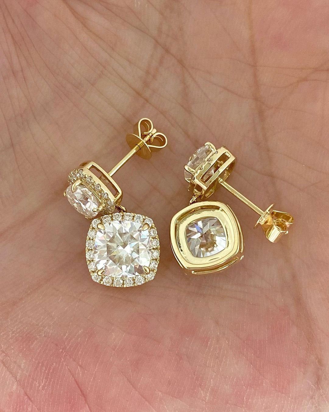 White Cushion Cut Cubic Zirconia Halo Drop Earring | Special Occasion Gift Earring For Her | Bridal Wedding Earring