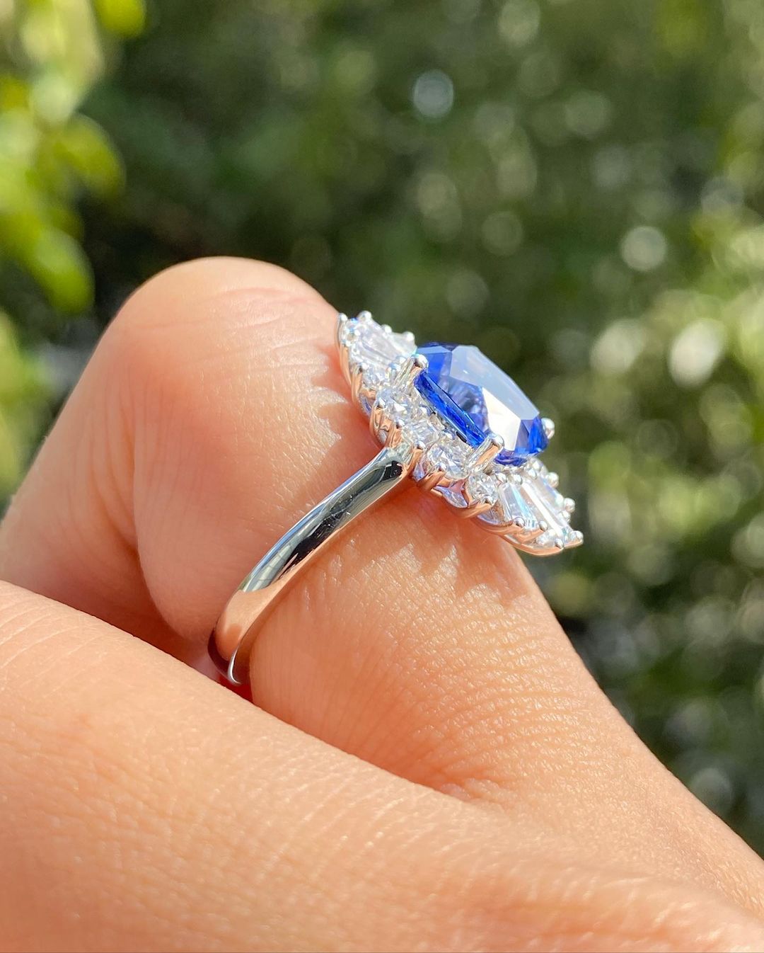 3.10Ct Blue Cushion Cut Solitaire With Halo Ring | Special Occasion Ring For Women | Party Wear Ring