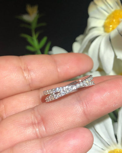 2.10Ct Round Cut Half Eternity Criss Cross Band Ring | Proposal Ring For Her | Daily Wear Band Ring | Jewelry Collection