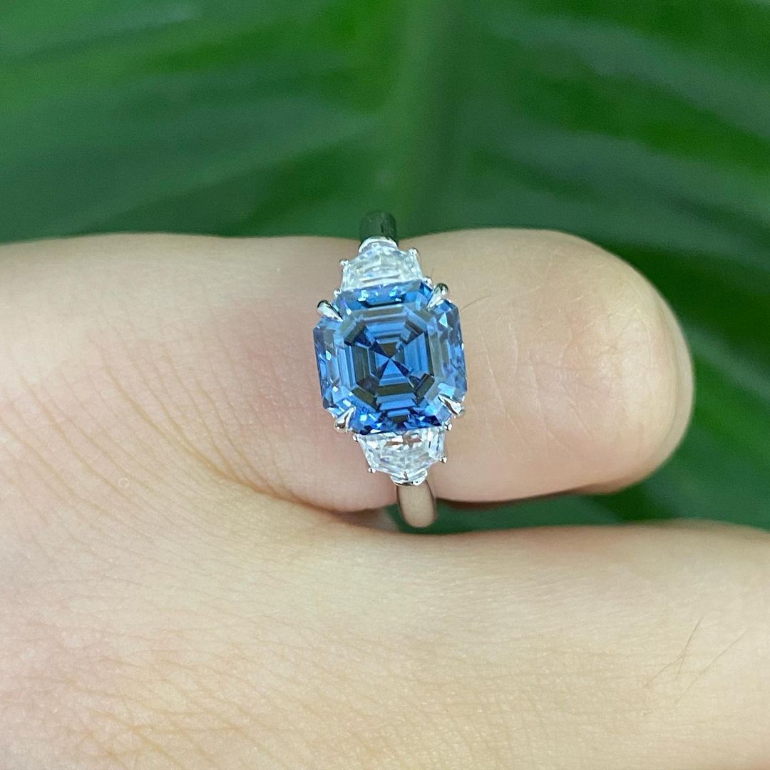 2.80Ct Blue Asscher Cut Solitaire Ring | Anniversary Gift Ring | Customize Ring For Women | Jewelry Collection