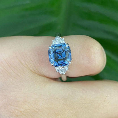 2.80Ct Blue Asscher Cut Solitaire Ring | Anniversary Gift Ring | Customize Ring For Women | Jewelry Collection