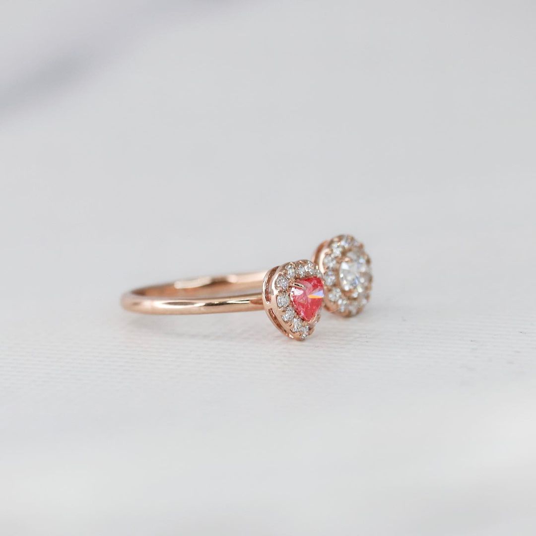 2.77Ct White Round And Pink Heart Cut Halo With Two Stone Ring | Toi Et Moi Ring | Proposal Ring
