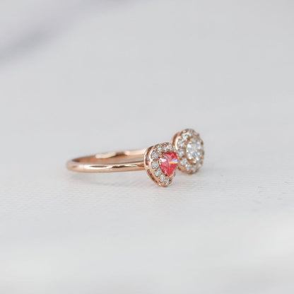 2.77Ct White Round And Pink Heart Cut Halo With Two Stone Ring | Toi Et Moi Ring | Proposal Ring