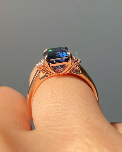 2.88Ct Blue Emerald Cut Solitaire Ring | Surprise Gift Ring For Wife | Classic Ring | Delicate Solo Diamond Ring For Women