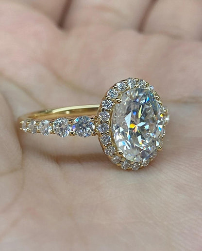 3.10Ct White Oval Cut Halo Ring | Designer Ring For Her | Party Wear Ring For Women | Bridal Jewelry