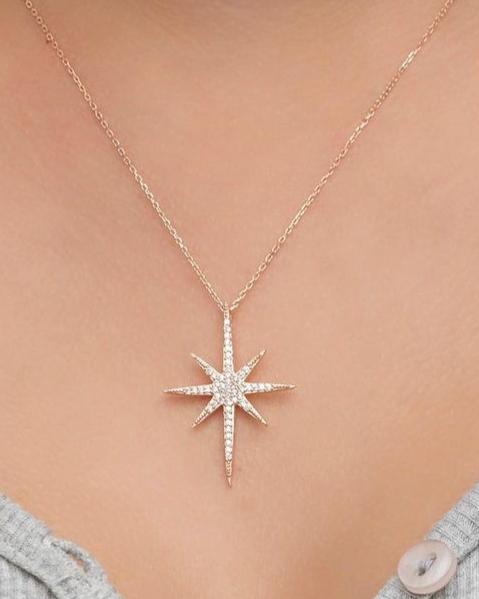 Polar Star Shape 3.10Ct White Round Cut Cluster Pendant | Birthday Gift Pendant | Elegant Gift Pendant | Modern Design Pendant | Women Jewelry