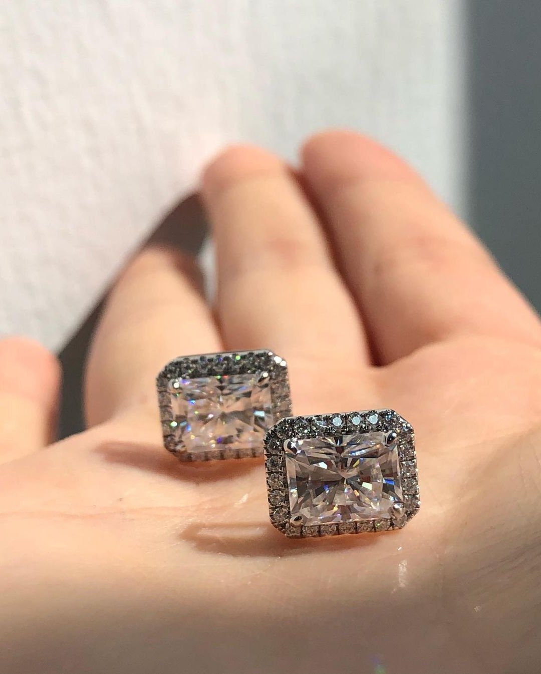 White Radiant Cut Cubic Zirconia Halo Stud Earrings For Women | Wedding Earring For Bridal | Perfect Occasion Gift For Her