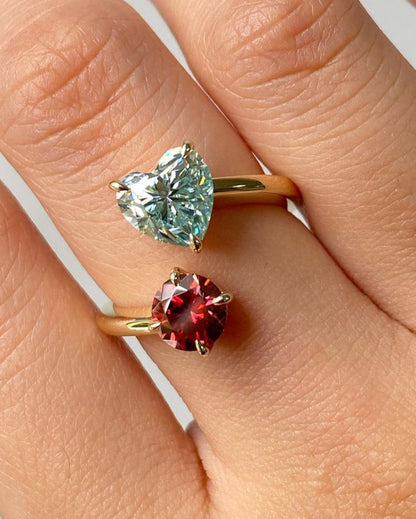 2.55Ct Green Blue Heart Cut Moissanite Two Stone Ring | Toi Et Moi Ring | Engagement Ring For Women