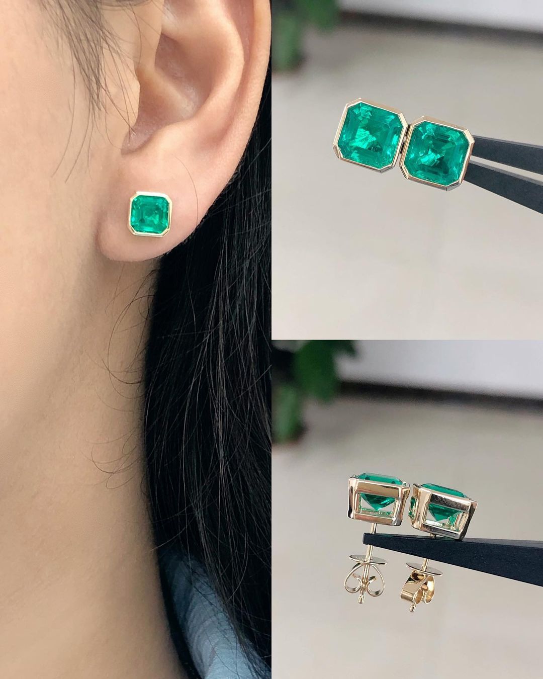 Green Asscher Cut Cubic Zirconia Bezel Stud Earring | Anniversary Gift Earring For Wife | Classic Earring For Women | Daily Wear Earring