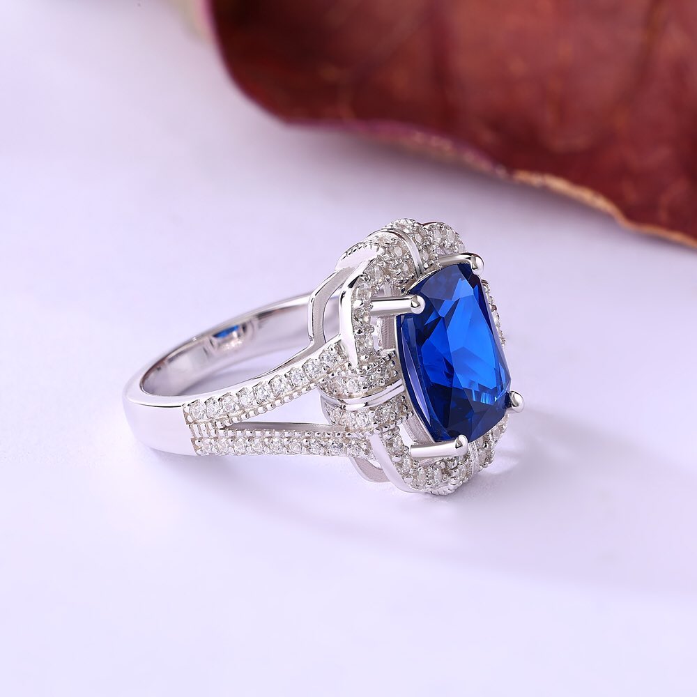 2.98Ct Blue Cushion Cut Solitaire Ring | Party Wear Ring | Luxury Jewelry For Women