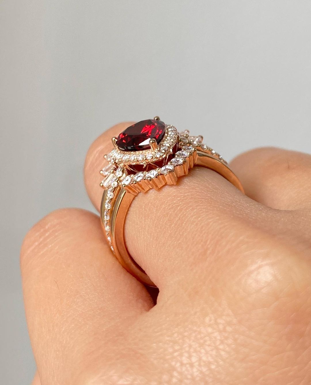 2.60Ct Red Heart Cut Halo Ring Set | Bridal Wedding Ring Set | Triple Band Ring Set | Fashion Jewelry