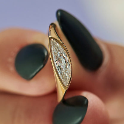 2.2Ct White Half Moon Cut Half Bezel Ring | Engagement Ring For Fiancee | Promise Ring | Thank You Gift Ring