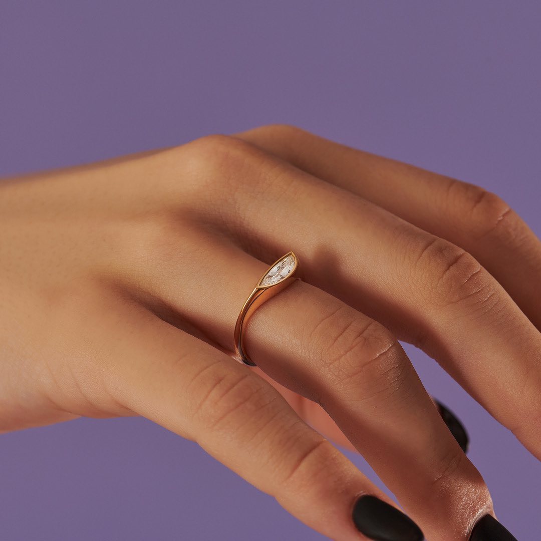 2.2Ct White Half Moon Cut Half Bezel Ring | Engagement Ring For Fiancee | Promise Ring | Thank You Gift Ring