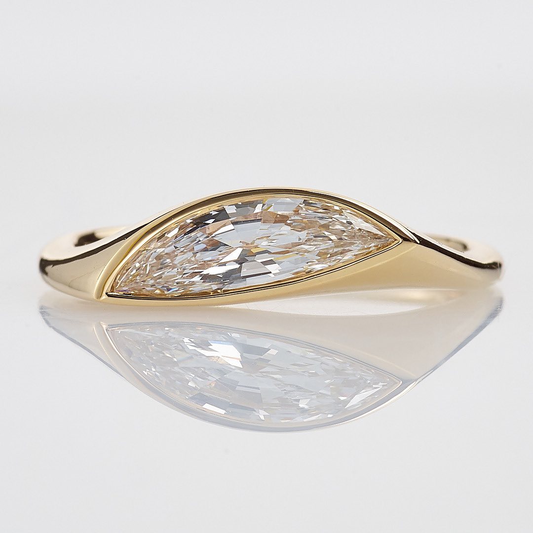 2.2Ct White Half Moon Cut Half Bezel Ring | Engagement Ring For Fiancee | Promise Ring | Thank You Gift Ring