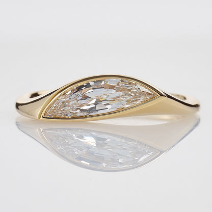 2.2Ct White Half Moon Cut Half Bezel Ring | Engagement Ring For Fiancee | Promise Ring | Thank You Gift Ring